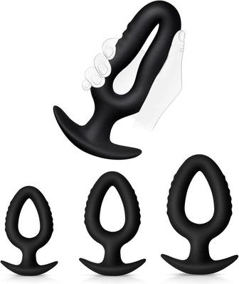 3-piece anal plug set – a hollow silicone anal plug set, suitable for beginners to advanced training, soft, flexible, and made of safe materials