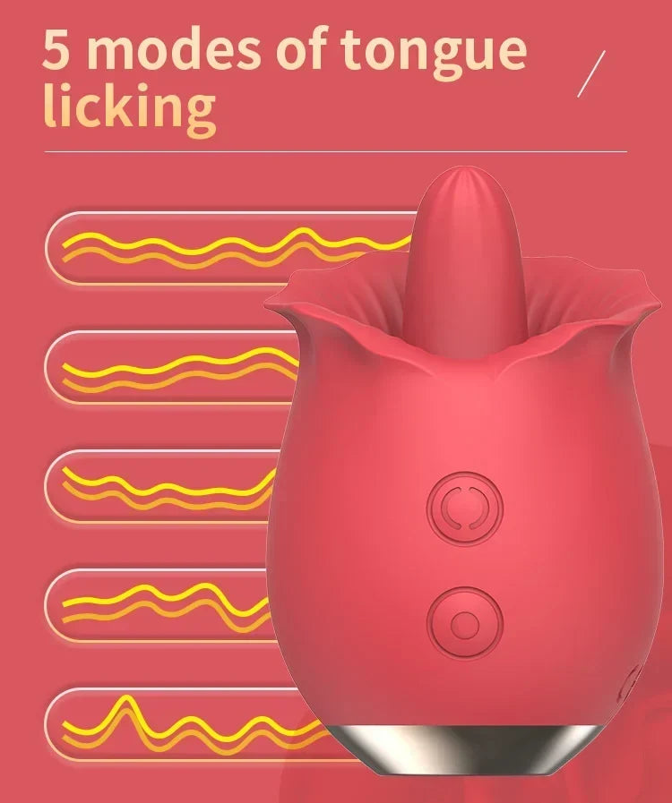 Powerful Rose Toy Vibrator With Tongue Licking Oral Nipple Clit Clitoris Stimulator