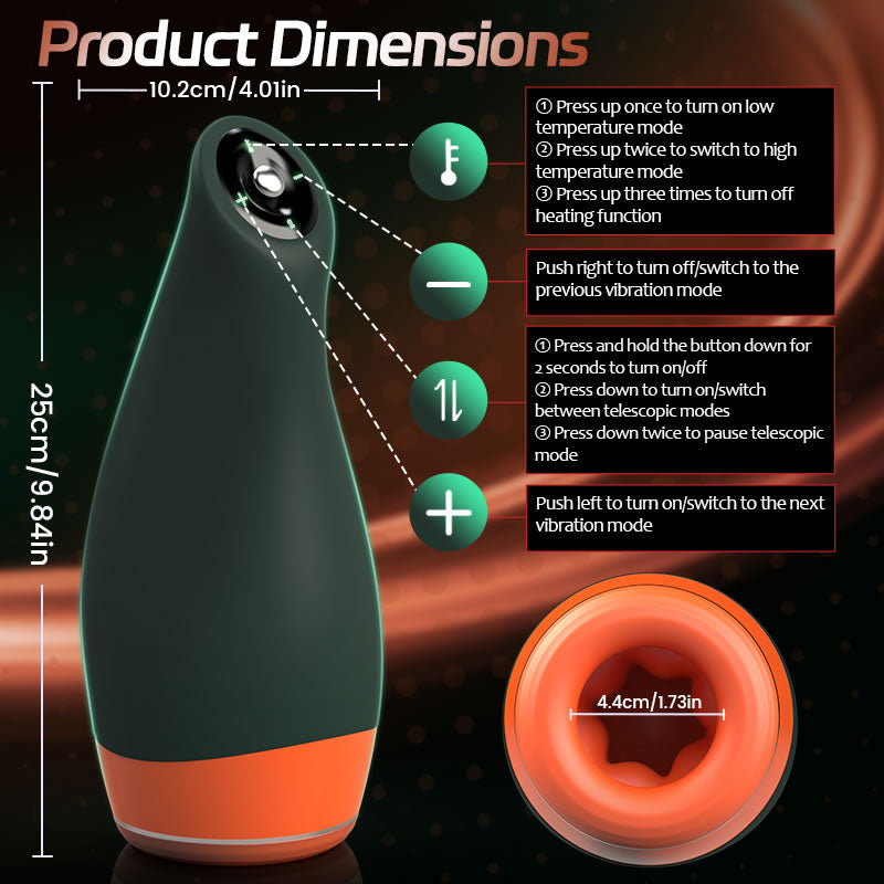 Warming - Simulates Oral Cavity Temperature Vibration and Telescopic 2-1 Male Masturbator
