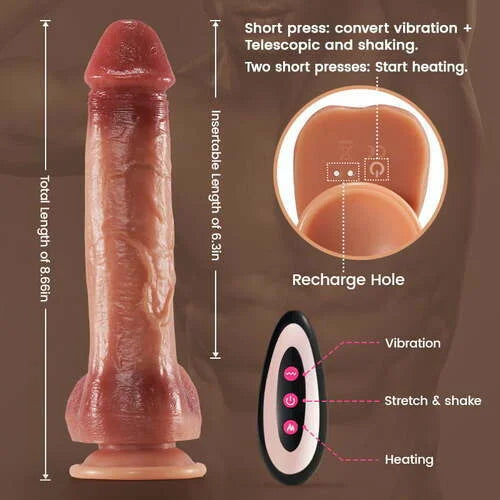 9-Frequency Vibration Thrusting Swing Realistic Liquid Silicone Dildo - 8.66 Inch