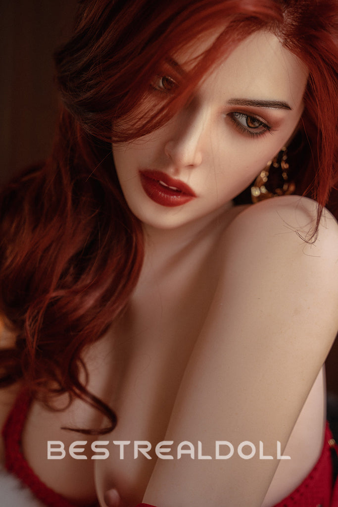US Stock - RIDMII Gracy Unique Design 166cm Silicone Head Sex Doll TPE Body Red Hair Small Breasts Adult Love Doll
