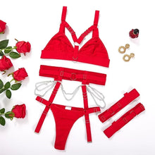 Load image into Gallery viewer, European And American Nightclubs Spice Girl Metal Chain Sexy Lingerie Three Piece Women's Set 23367