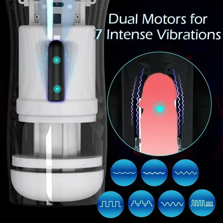 Male Masturbators Penis Stroker with 7 Thrusting Vibrating, Blowjob Pocket Pussy with Textured Sleeve