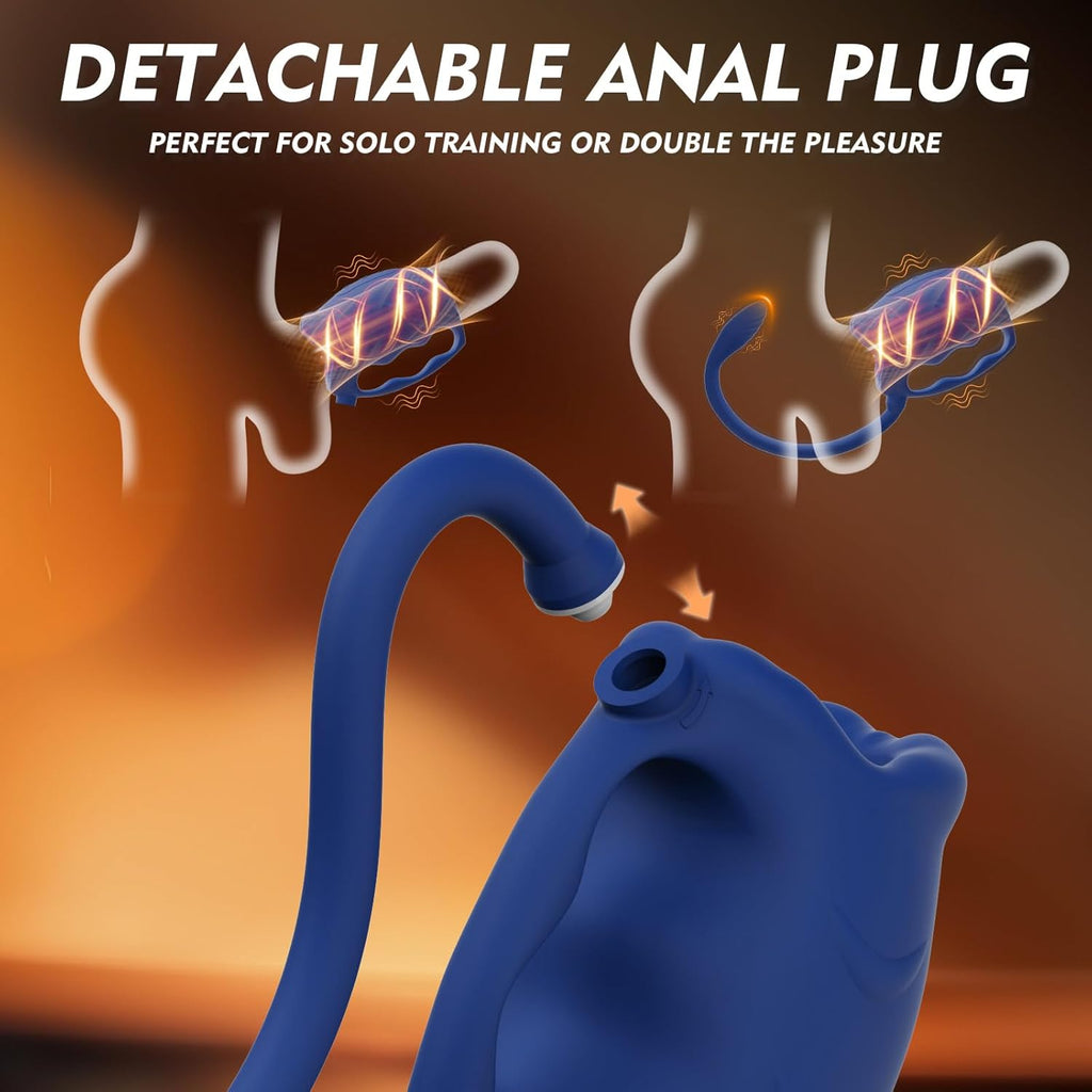 A 2-in-1 male penis vibrator with a detachable anal plug and penis ring, hands-free design, for penis training